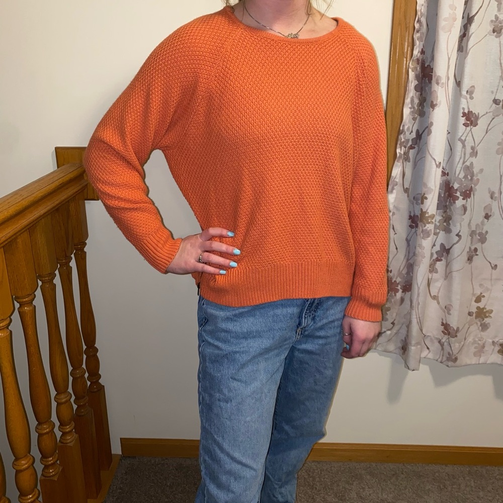 Silence + Noise Orange Crew Neck Sweater with Relaxed Fit